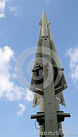 Rocket with military explosive warhead for the war 4 Stock Photo