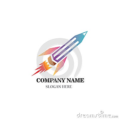 Rocket pencil colorful logo design vector Vector Illustration