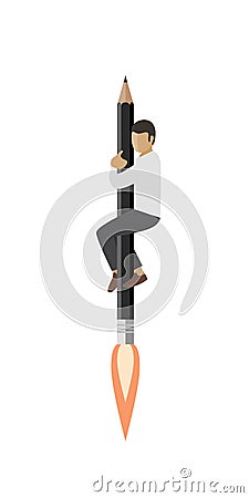 Rocket-pencil with man Vector Illustration