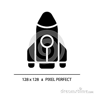 Rocket pixel perfect black glyph icon Vector Illustration