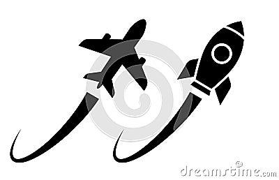 Rocket and plane launch icon Vector Illustration
