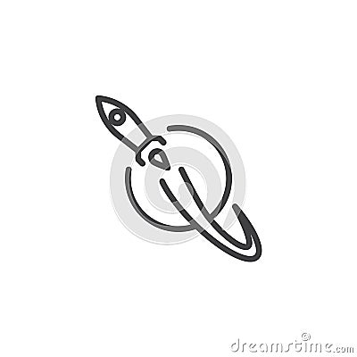 Rocket and planet line icon Vector Illustration