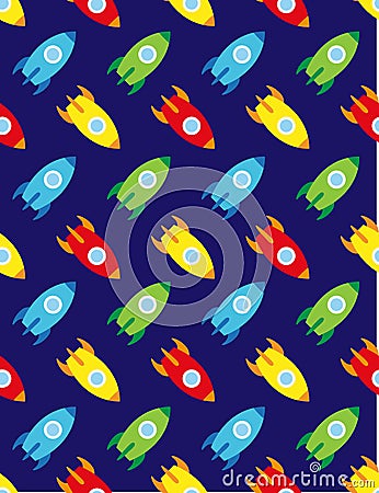 Rocket and planets in space, seamless children pattern, vector Stock Photo
