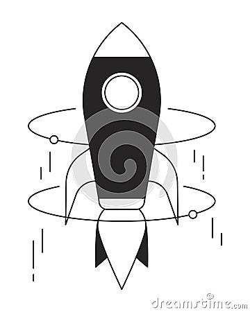 Rocket reaching high speed flat line black white vector object Vector Illustration