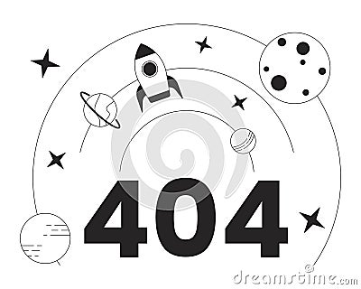 Rocket science black white error 404 flash message Vector Illustration