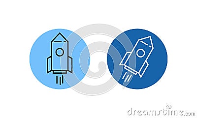 Rocket ship in circle icon. Flat vector illustration flying rocket. Project start idea concept. creative symbol Outline Vector Illustration