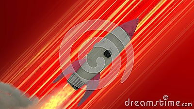 Rocket Ship Flying Through Space. Red Diagonal Anime Speed Lines. 3d illustration Cartoon Illustration