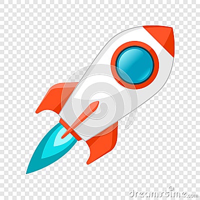 Rocket ship icon in flat style. Spacecraft takeoff on transparent background. Start up illustration. Vector design object Vector Illustration