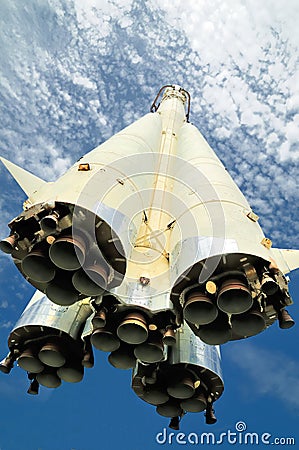 The rocket, soaring in the sky Stock Photo