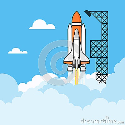 Rocket soars into the sky illustration. Vector Illustration