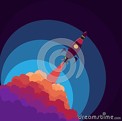 Rocket in the space. Object vector. Vector Illustration