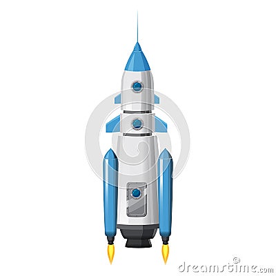 Rocket space ship, isolated vector illustration. Simple retro spaceship icon. Cartoon style, on white background, poster Vector Illustration