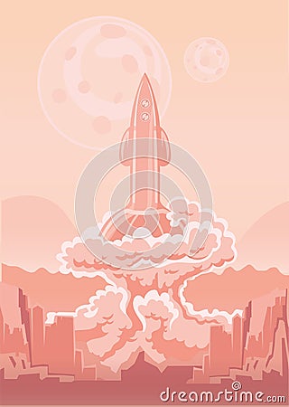 Rocket Space Ship launch. Vector illustration. Vector Illustration