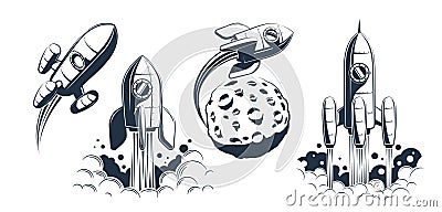 Rocket spaceship launch and flying Vector Illustration
