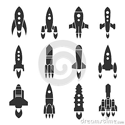 Rocket, spaceship, spacecraft, shuttle launch vector icons Vector Illustration