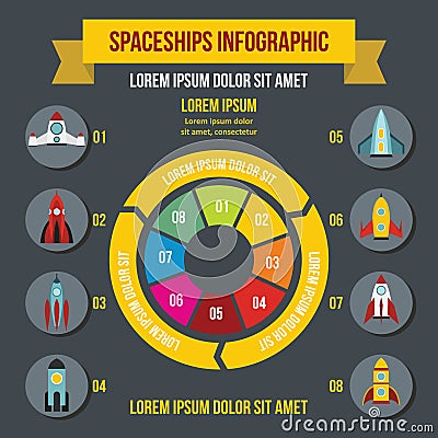 Rocket spaceships infographic concept, flat style Vector Illustration