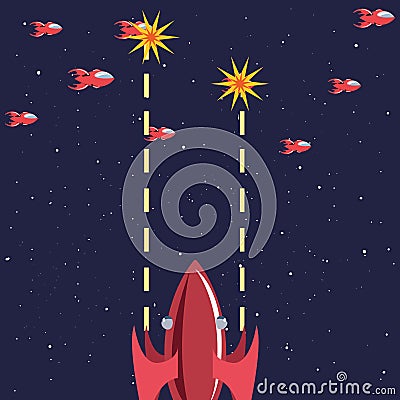 rocket spaceships space battle Cartoon Illustration