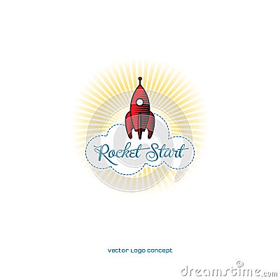 Rocket Start logo. Rocket start emblem. Space Science concept. Vector Illustration