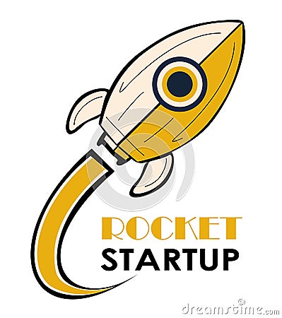 Rocket Startup logo design. Flying cosmos shuttle. Vector Illustration