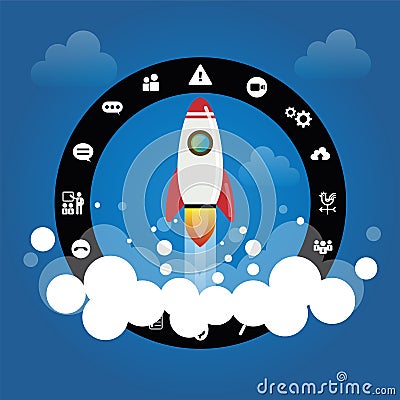 Rocket style in flat line Vector Illustration