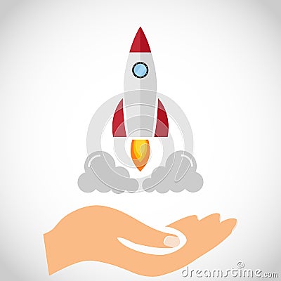 The rocket takes off from the hand of man Vector Illustration