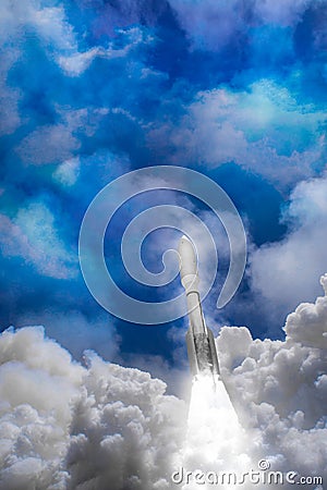 Rocket takes off into the sky. The elements of this image furnished by NASA Stock Photo