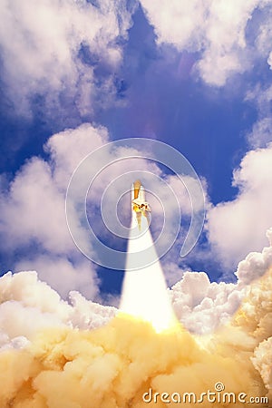 Rocket takes off into the sky. The elements of this image furnished by NASA Stock Photo