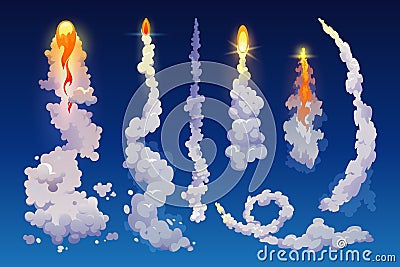 Smoke trails and rocket fire trace launch elements Vector Illustration