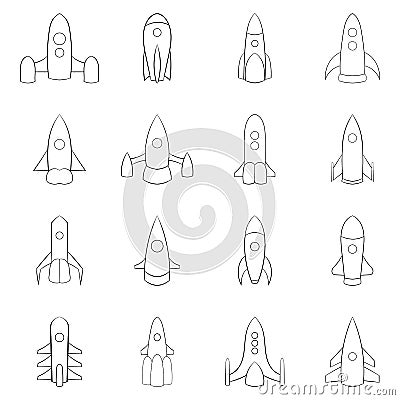 Rockets icon set outline Vector Illustration