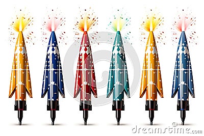 Rockets for launching fireworks on a white background. A set of pyrotechnic rockets Stock Photo