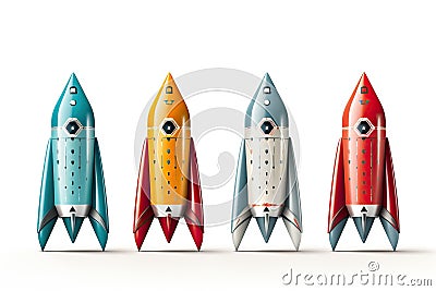 Rockets for launching fireworks on a white background. A set of pyrotechnic rockets Stock Photo