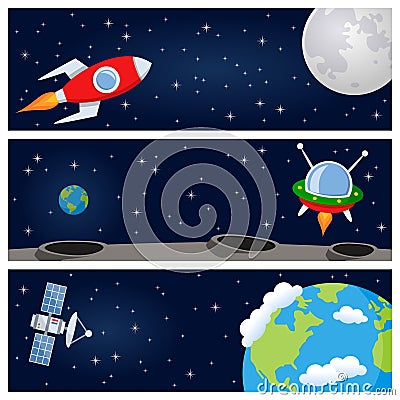Rockets & Satellite Horizontal Banners Vector Illustration
