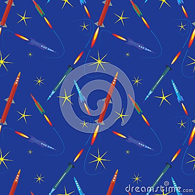 Rockets in space seamless pattern Vector Illustration