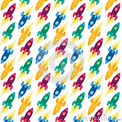 Rockets, spaceships vector seamless pattern Stock Photo