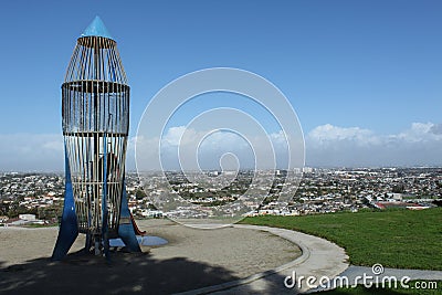 Storm Clouds Linger in the Distance Over Torrance as Viewed from Rocketship Park, South Bay, Los Angeles County, California Stock Photo