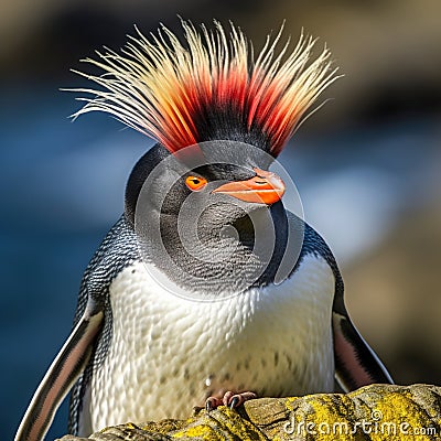 Rockhopper Penguin on the rock Made With Generative AI illustration Cartoon Illustration