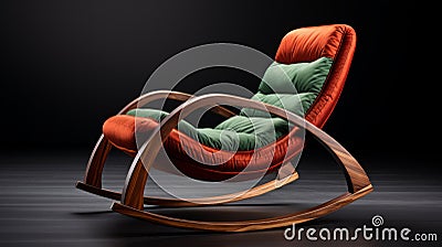 Luxurious Orange And Green Rocking Chair - Realistic 3d Model Stock Photo