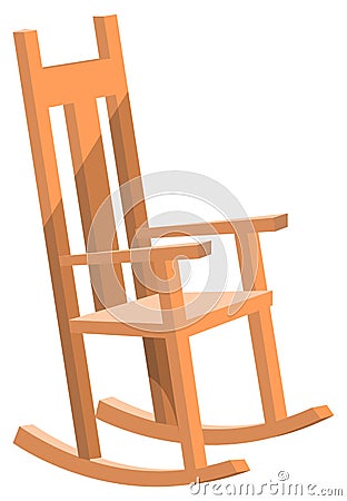 Wooden Rocking Chair, Furniture with Curved Rocker Vector Illustration