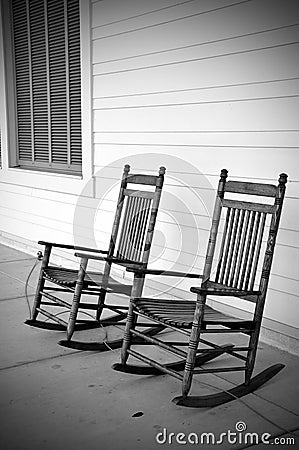 Rocking chairs in black and white Stock Photo