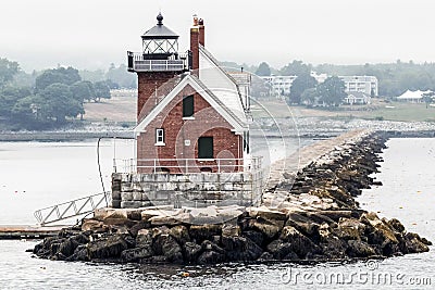 Rockland Breakwater Lighthouse from the water in Maine Stock Photo