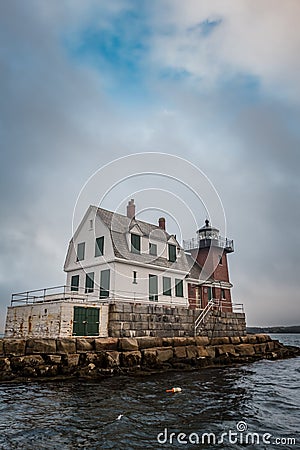 Rockland Harbor Breakwater Light From the Water Stock Photo