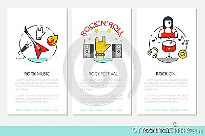 Rocknroll Business Brochure Template with Linear Thin Line Icons Vector Illustration