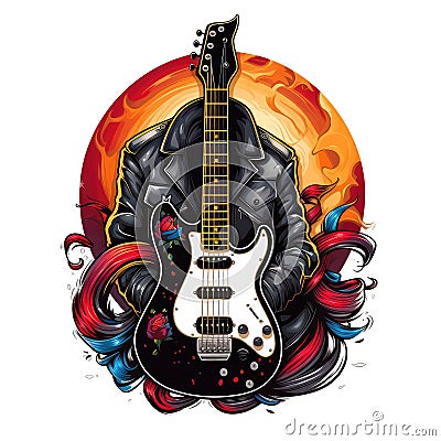 Rocknroll culture logo t shirt with guitars and skulls or goat gesture for punk and heavy metal community. AI Generative Stock Photo