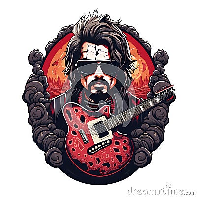 Rocknroll culture logo t shirt with guitars and skulls or goat gesture for punk and heavy metal community. AI Generative Stock Photo