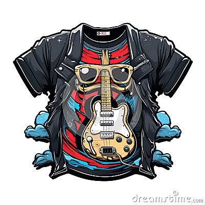 Rocknroll culture logo t shirt with guitars and skulls or goat gesture for punk and heavy metal community. AI Generative Stock Photo