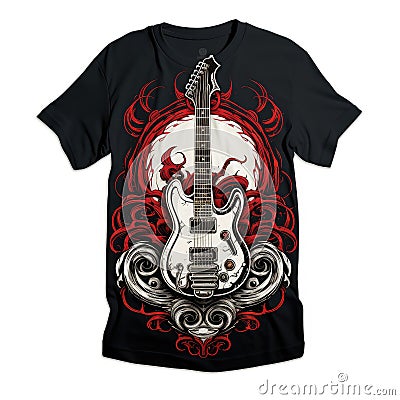 Rocknroll culture logo t shirt with guitars and skulls or goat gesture for punk and heavy metal community. AI Generative Stock Photo