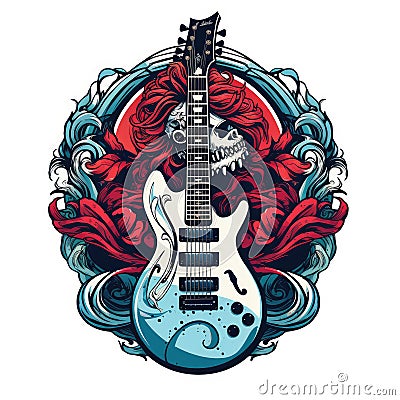 Rocknroll culture logo t shirt with guitars and skulls or goat gesture for punk and heavy metal community. AI Generative Stock Photo