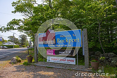 Rockport Welcome Sign, Massachusetts, USA Editorial Stock Photo