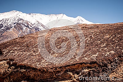 Rocks with ancient Petroglyphs at Chalfant Valley Stock Photo