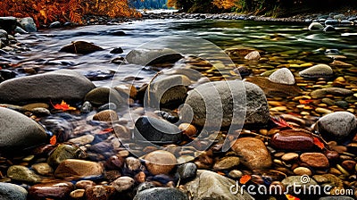 Autumn Forest River In Washington State: A Photo-realistic Landscape Stock Photo